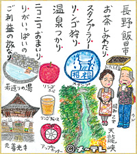 長野飯田市
お茶しみわたり
スタンプラリー
リンゴ狩り
温泉つかり
ニコニコおまいり
りがいっぱいの
ご利益の旅なり
