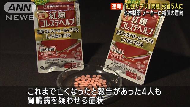 【速報】「紅麹サプリ」問題で死者5人に　小林製薬 メーカーに補償の意向